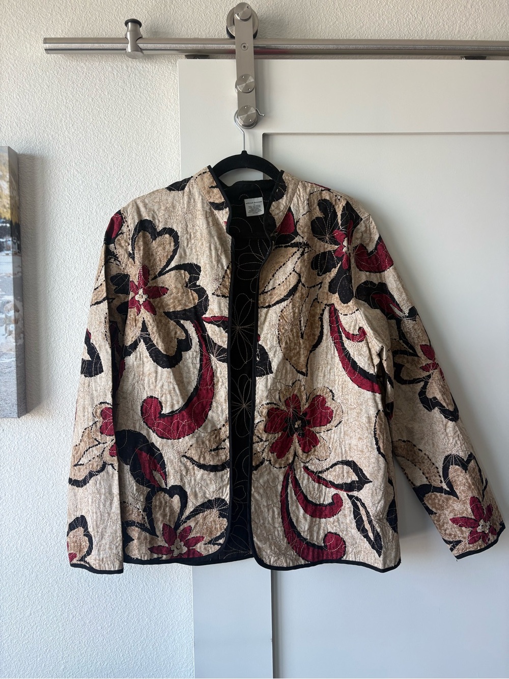 Alfred Dunner Floral Quilted Jacket in Cream, Black & Red